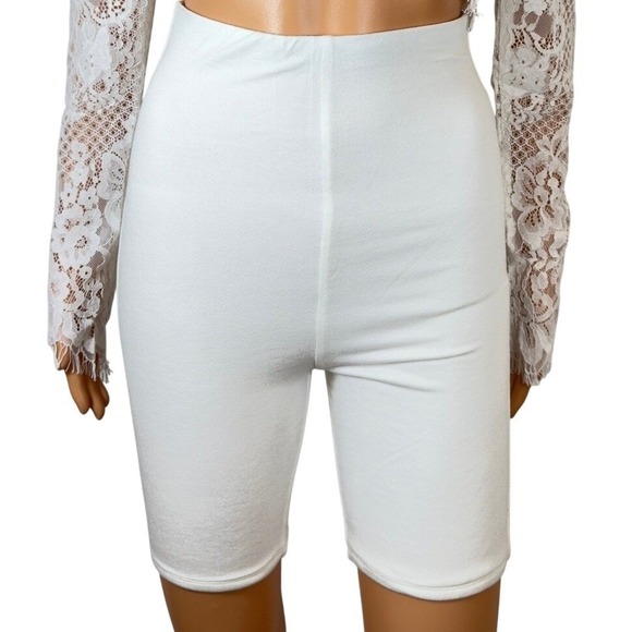 naked wardrobe Pants - Naked Wardrobe Medium Baby Mama White Maternity Biker Shorts High Waist NEW